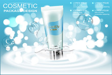 Facial Cleanser Ad, Contained In White Tube, Watery Background