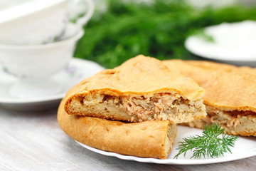 Wall Mural - Pie with red fish and rice