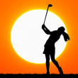 silhouettes golfer with sunset background