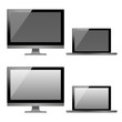 © tierre3012 - 3d monitor and open laptop template set. realistic Personal computer monitors and laptop mockup with white and black screen isolated on the white background. Eps 10 vector illustration