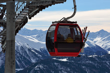 Red Cable Car In The Skiing Resort In Alps, Serfaus-Fiss-Ladis, Austria