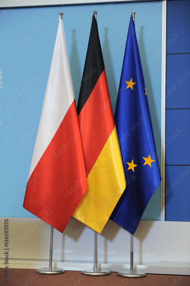 flaga unia europejska Polska Niemcy - obrazy, fototapety, plakaty 