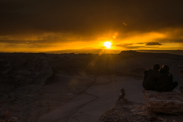 Beautiful sunset in the moon valley, Atacama desert, Chile