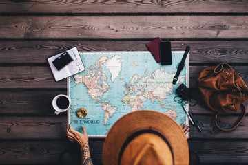 tourist planning tour using world map.