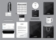 Corporate identity design template with gray black polygonal background