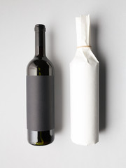 Top view of two wine bottles