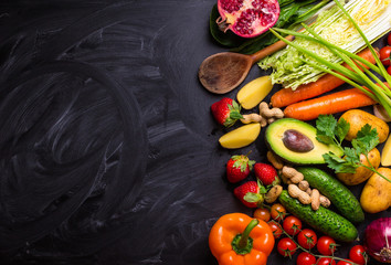 Food frame with vegetables and fruits