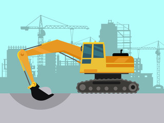 Wall Mural - Ground Works on Construction Flat Vector Concept