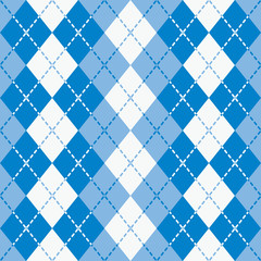 Canvas Print - Dashed Argyle seamless pattern in blue and white.