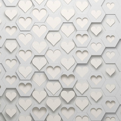 Poster - Hearts and hexagons, 3d illustration