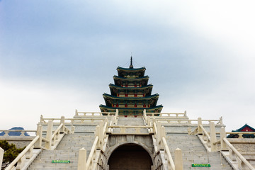 View of the National Folk Museum of Korea in the northeast part of Gyeongbokgung Palace in Seoul