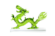 Glass Green Dragon Isolated On White Background.