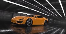 Luxury orange concept sports car animation with perfectly looping camera movement