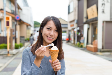 Sticker - Woman eating ice cream in kanazawa