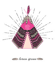 Tribal Logo With Teepee Vector Illustration And Sunburst