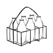 milk bottle case in black outline-vector drawing