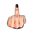 Middle finger up. Female hand. Vector illustration isolated on white