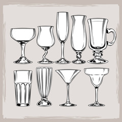 Canvas Print -  set of empty cocktail glasses