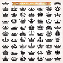 Big Set Of Crown Heraldic Silhouette Icons Vector