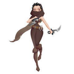 Wall Mural - Cool Characters Series: The Girl Assassin isolated on Black Background. Video Game's Digital CG Artwork, Concept Illustration, Realistic Cartoon Style Background and Character Design

