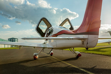 Private single turboprop aircraft parked on runway