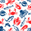 Seafood fish food vector seamless pattern