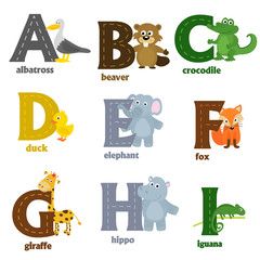 Wall Mural - alphabet with animals A to I  - vector illustration, eps
