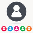 User icon. Human person symbol. Avatar login sign. Colored circle buttons with flat web icon. Vector
