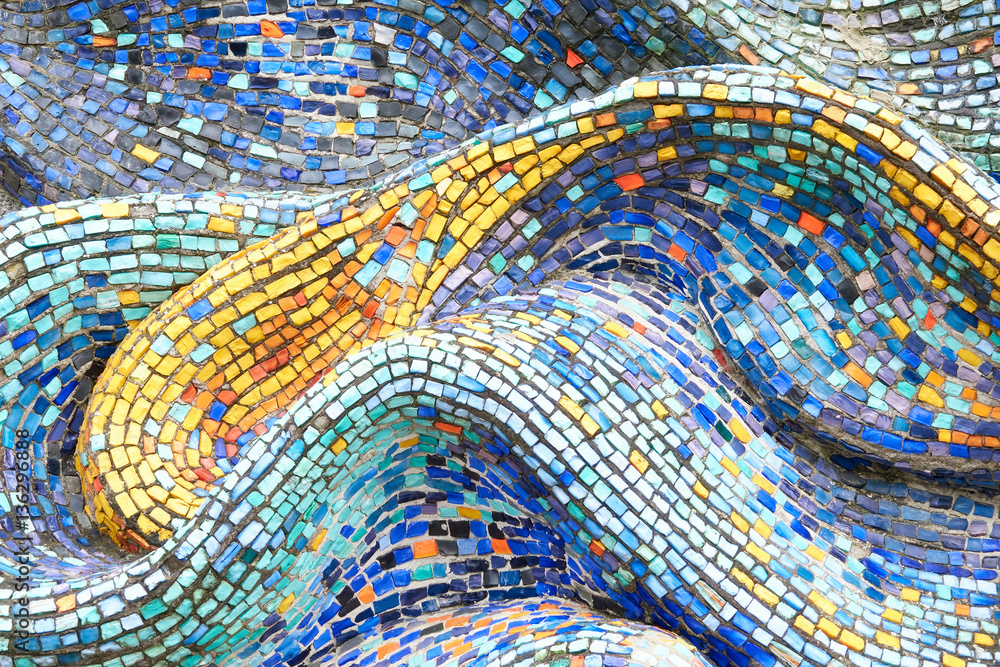 Texture Mosaic Tiles  Colorful Wave Background - obrazy, fototapety, plakaty 