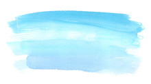 Abstract Turquoise Blue Brush Strokes Painted In Watercolor On Clean White Background