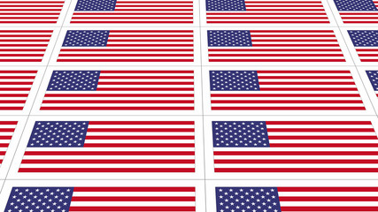 Sheet of postcards with national flag of USA. Sate symbol of United States nation and government.