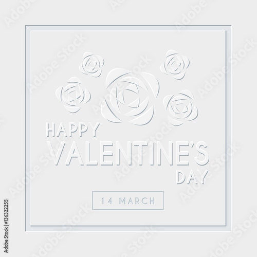Valokuva White Valentine's Day greeting card template design with emboss text & white roses