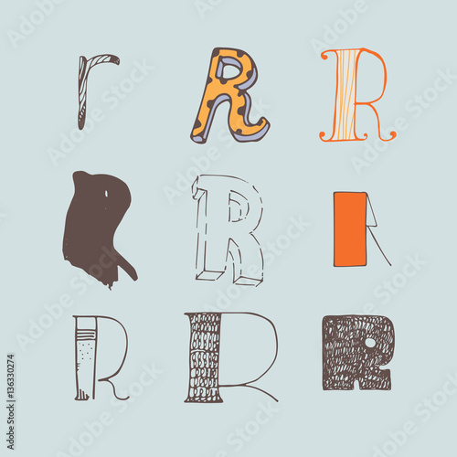 Vector Set Of Colorful Alphabet Letters R Isolated On Light Blue