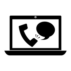 Sticker - laptop with phone call on screen icon image vector illustration design 