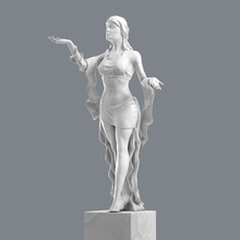 Marble Sculpture Of A Beautiful Young Woman With Elegant Folds Of Clothing. 3D Rendering