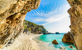 Fototapeta Przestrzenne - Beautiful arch dome stone on the beach in Corfu island, Ionian Sea - Mylopotamos