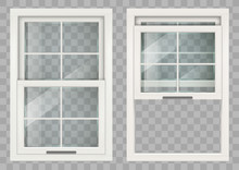 Wooden White Rectangular Lifting Sliding Window With Clear Glass. Vector Graphics