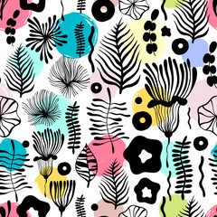  Vector flower pattern. Seamless botanic texture, detailed flower illustration.