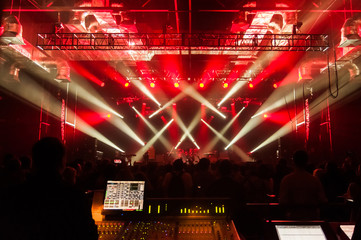 The control panel sound and light during a concert