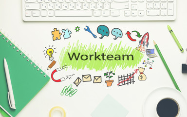 Wall Mural - work team with keyboard and stationary on table