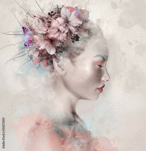 portret-akwarela-kobiety-z-lilii-we-wlosach