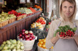 © dream@do - Street market, organic food, local business concept. Portrait of happy smiling Woman Vegetables.