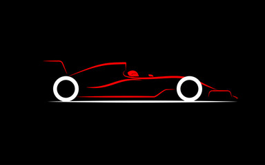 Poster - silhouette styled racing car side view in dark