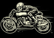 Hand drawing of skull riding vintage motorcycle