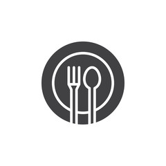 Fork, spoon, dish icon vector, filled flat sign, solid pictogram isolated on white. Restaurant, food court symbol, logo illustration