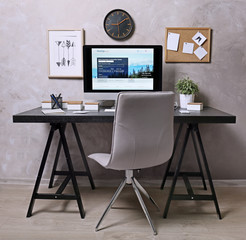 Sticker - Workplace with computer on table in modern room