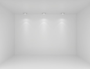 Wall Mural - Spotlights in gallery interior with empty wall.