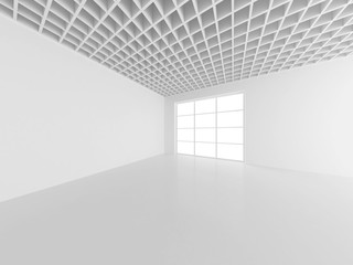  Modern bright gallery with white wall. 3d rendering