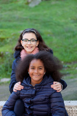 Wall Mural - Two happy girls in the park