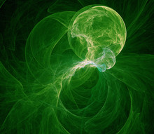 Green Jellyfish Cosmos Clouds Design. Abstract Background. Isolated On Black Background.